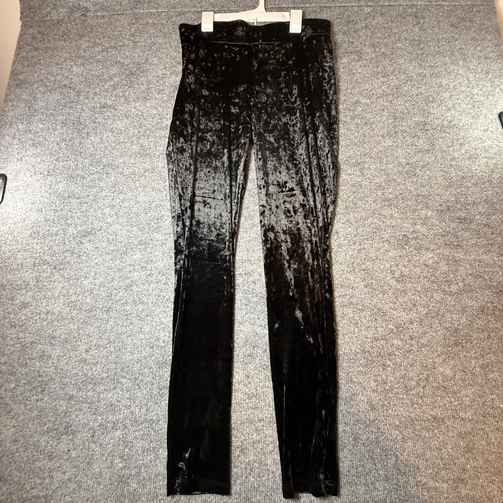 LOGO Lori Goldstein Womens Black Crushed Velvet Leggings High Rise Size M